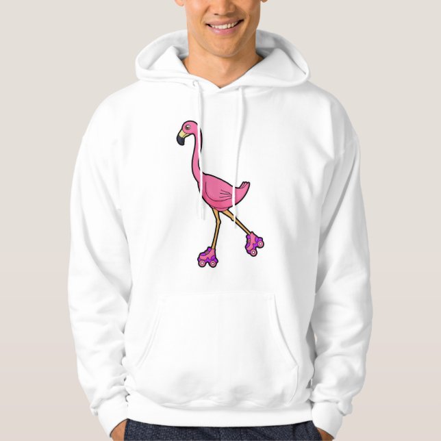 Flamingo as Skater with Roller skates Hoodie (Front)