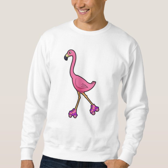 Flamingo as Skater with Roller skates Sweatshirt (Front)