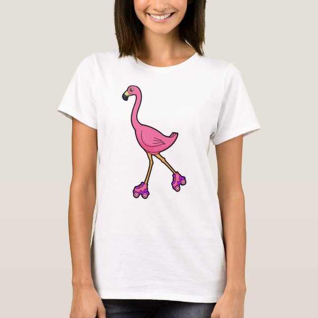 Flamingo as Skater with Roller skates T-Shirt (Front)