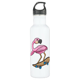Flamingo as Skater with Skateboard 710 Ml Water Bottle