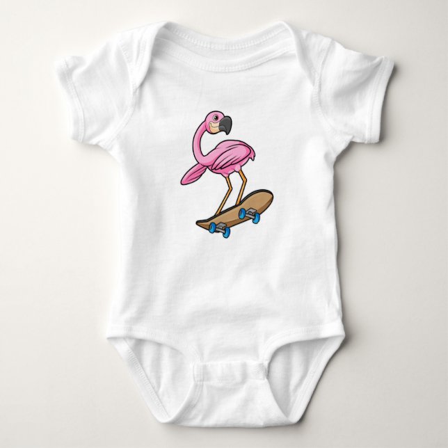 Flamingo as Skater with Skateboard Baby Bodysuit (Front)