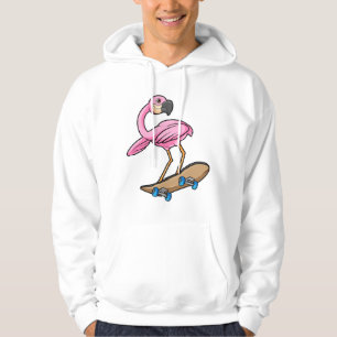 Flamingo as Skater with Skateboard Hoodie