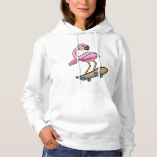 Flamingo as Skater with Skateboard Hoodie