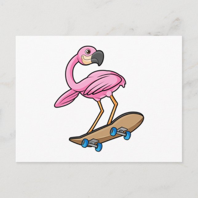 Flamingo as Skater with Skateboard Postcard (Front)