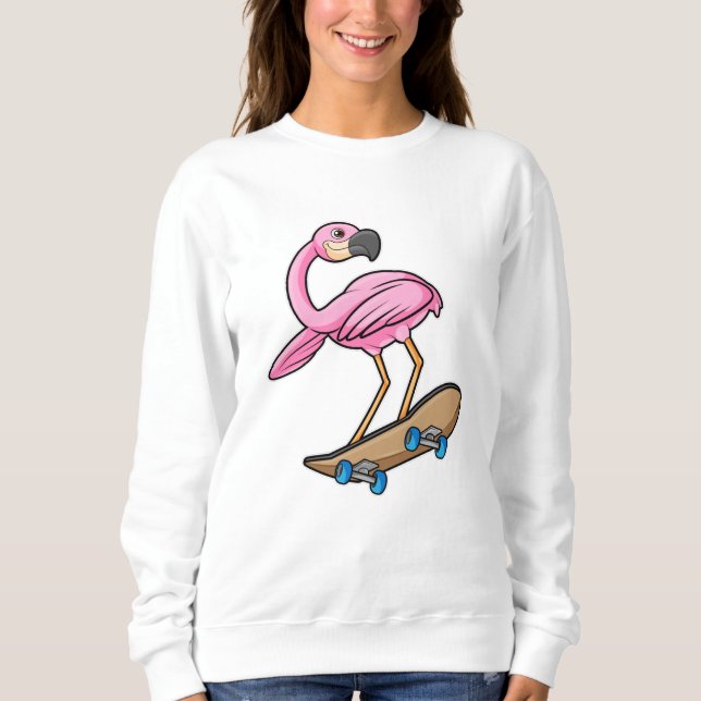Flamingo as Skater with Skateboard Sweatshirt (Front)