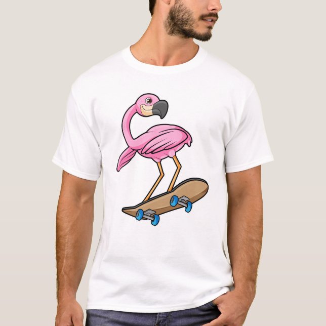 Flamingo as Skater with Skateboard T-Shirt (Front)