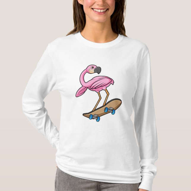 Flamingo as Skater with Skateboard T-Shirt (Front)