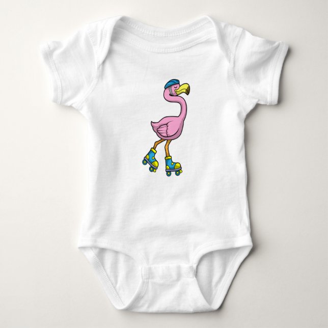 Flamingo as Skater with Skates & Helmet Baby Bodysuit (Front)