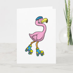 Flamingo as Skater with Skates & Helmet Card