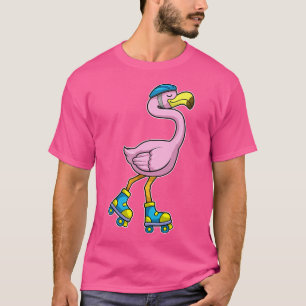 Flamingo as Skater with Skates Helmet T-Shirt
