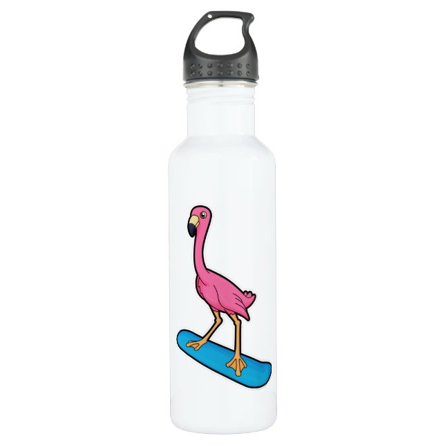 Flamingo as Snowboarder with Snowbaord 710 Ml Water Bottle (Front)
