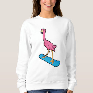 Flamingo as Snowboarder with Snowbaord Sweatshirt