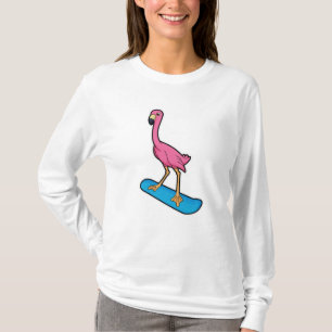 Flamingo as Snowboarder with Snowbaord T-Shirt