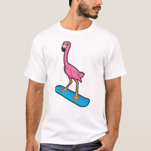 Flamingo as Snowboarder with Snowbaord T-Shirt