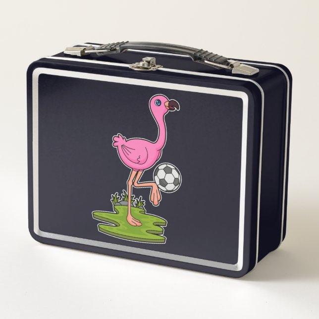 Flamingo as Soccer player with Soccer Metal Lunch Box (Front)