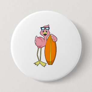 Flamingo as Surfer with Surfboard.PNG 7.5 Cm Round Badge