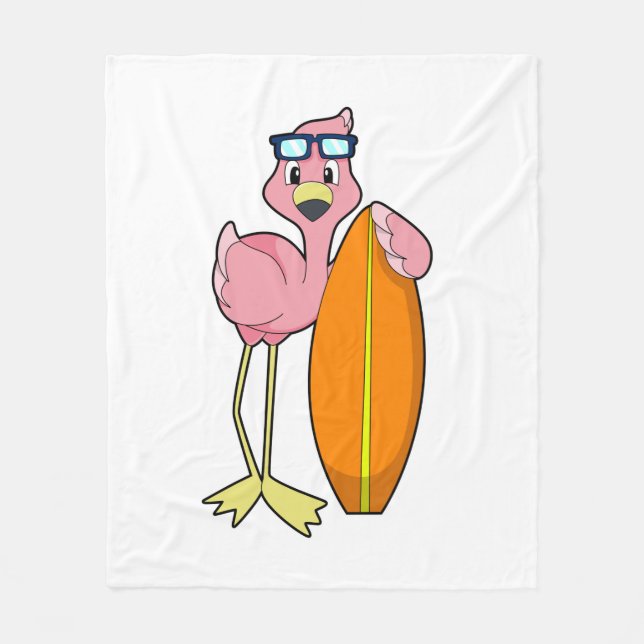 Flamingo as Surfer with Surfboard.PNG Fleece Blanket (Front)
