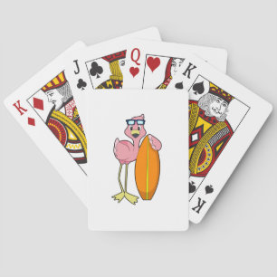 Flamingo as Surfer with Surfboard.PNG Playing Cards