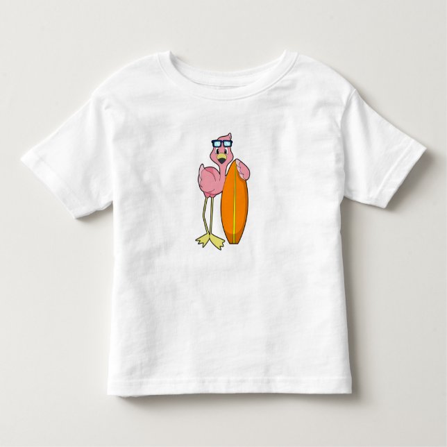 Flamingo as Surfer with Surfboard.PNG Toddler T-Shirt (Front)