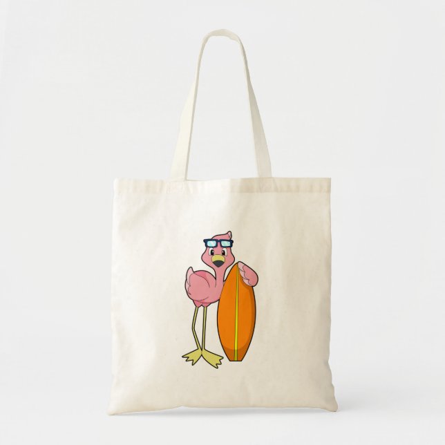 Flamingo as Surfer with Surfboard.PNG Tote Bag (Front)