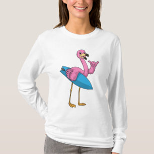 Flamingo as Surfer with Surfboard T-Shirt