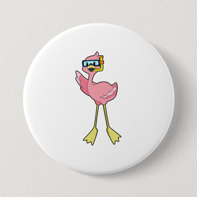 Flamingo at Diving with Snorkel 7.5 Cm Round Badge (Front)