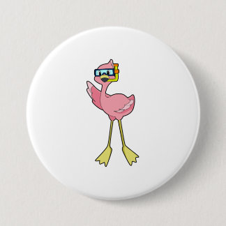Flamingo at Diving with Snorkel 7.5 Cm Round Badge