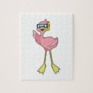 Flamingo at Diving with Snorkel Jigsaw Puzzle