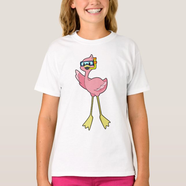 Flamingo at Diving with Snorkel T-Shirt (Front)
