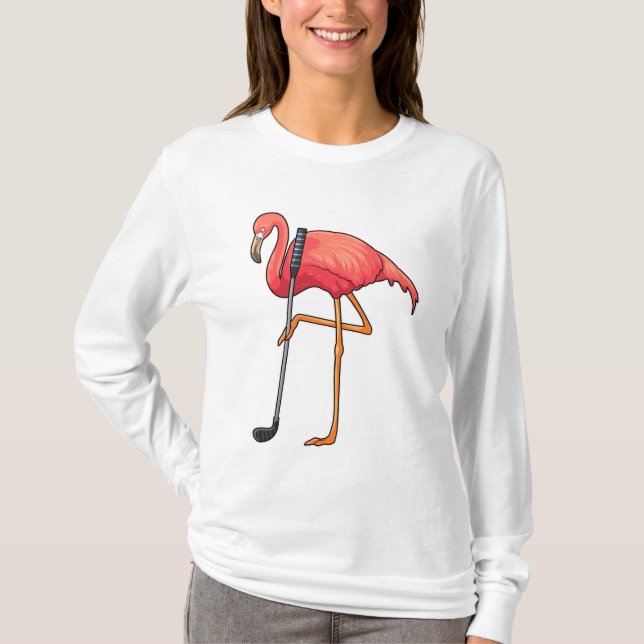 Flamingo at Golf with Golf club T-Shirt (Front)