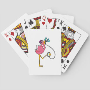 Flamingo at Music with Headphone Playing Cards
