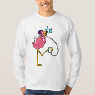 Flamingo at Music with Headphone T-Shirt