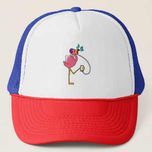 Flamingo at Music with Headphone Trucker Hat