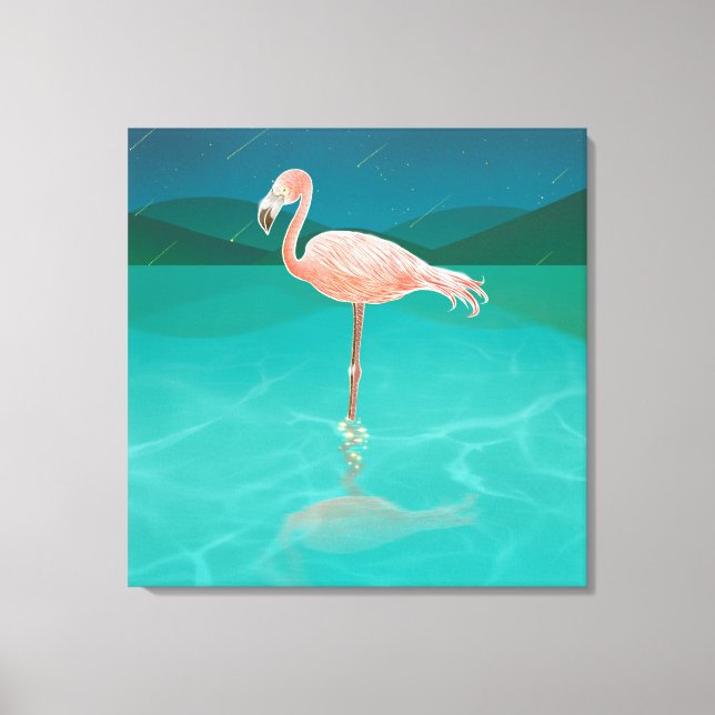 FLAMINGO AT NIGHT ART PRINT STRETCHED CANVAS (Front)
