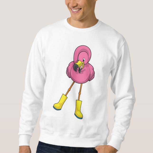 Flamingo at Raining with Rubber boots Sweatshirt (Front)