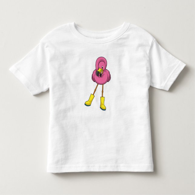 Flamingo at Raining with Rubber boots Toddler T-Shirt (Front)