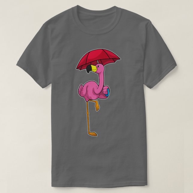 Flamingo at Raining with Umbrella 1 T-Shirt (Design Front)