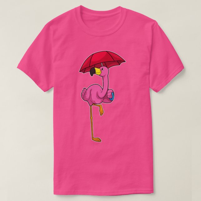Flamingo at Raining with Umbrella 2 T-Shirt (Design Front)