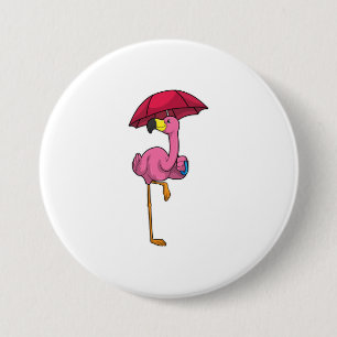 Flamingo at Raining with Umbrella 7.5 Cm Round Badge