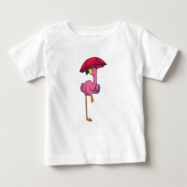 Flamingo at Raining with Umbrella Baby T-Shirt (Front)