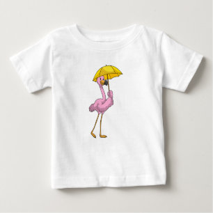 Flamingo at Raining with Umbrella Baby T-Shirt