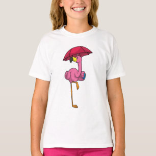 Flamingo at Raining with Umbrella T-Shirt