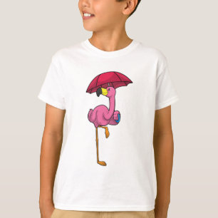 Flamingo at Raining with Umbrella T-Shirt