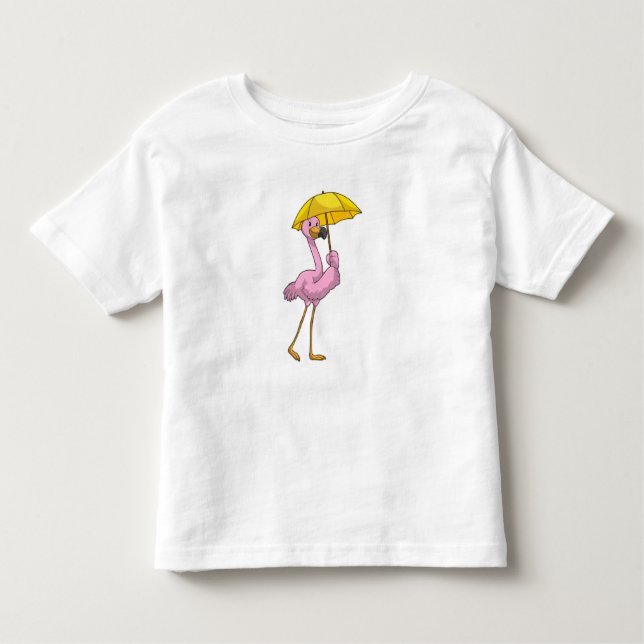 Flamingo at Raining with Umbrella Toddler T-Shirt (Front)