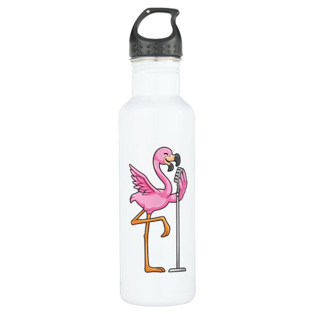 Flamingo at Singing with Microphone 710 Ml Water Bottle (Front)