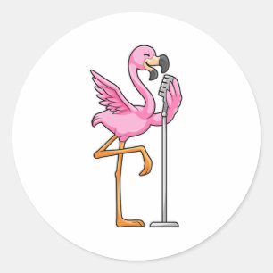 Flamingo at Singing with Microphone Classic Round Sticker