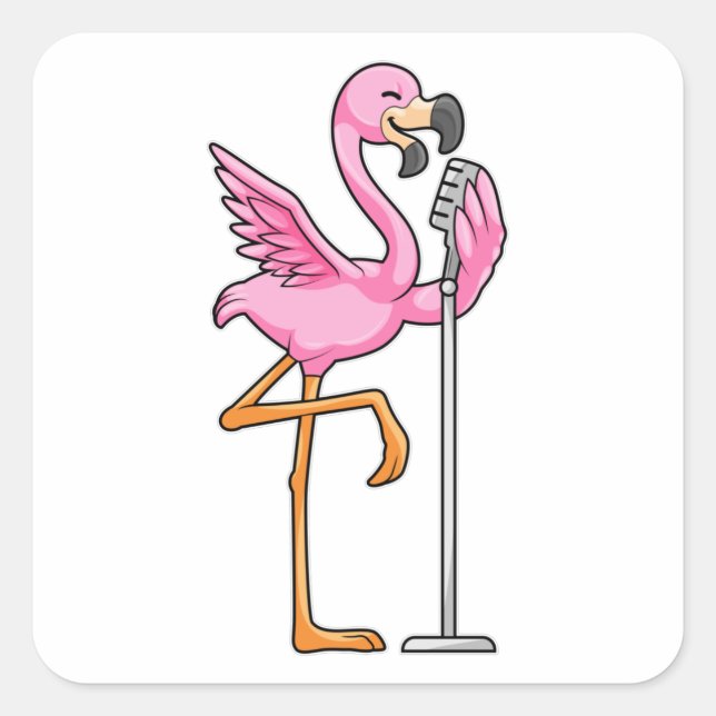 Flamingo at Singing with Microphone Square Sticker (Front)