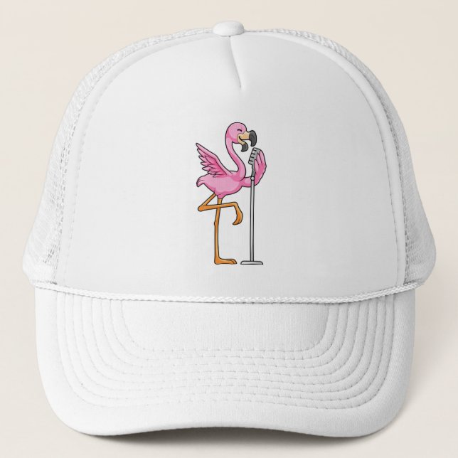 Flamingo at Singing with Microphone Trucker Hat (Front)