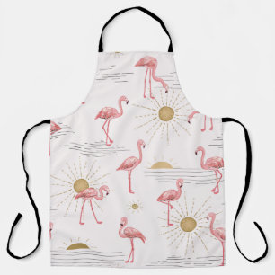 Flamingo at sunset hand drawn seamless doodle patt apron