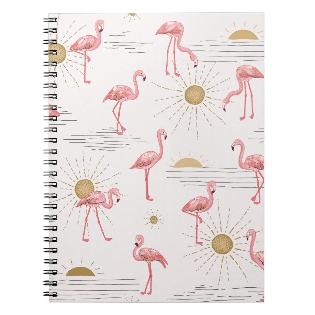 Flamingo at sunset hand drawn seamless doodle patt notebook (Front)